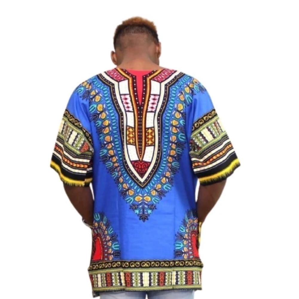 Stunning African Shirt/dress/cover up Cobalt blue/red/yellow Unisex Size S/M